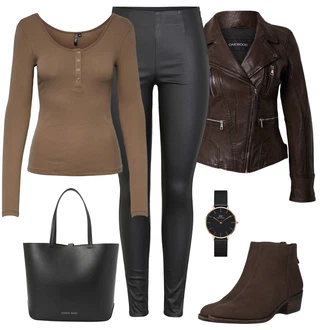 outfit mit Temno rjava/Siva/Rjava Vintage usnjena jakna/Motoristična jakna/Usnjena Jakna/Motoristična jakna Oakwood "Pomladanski Outfit"
