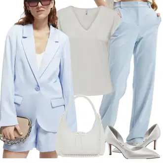 Ljeto Outfit sa Svjetloplava/Plava Slip-on Hlača/Hlače s Prorezom/Lanene Hlače/Baggy Hlače/Boyfriend Hlače/Muška Kožna Jakna/Ravna Hlača/Naborane hlače/Hlače od muslina VERO MODA "Elegantan izgled"