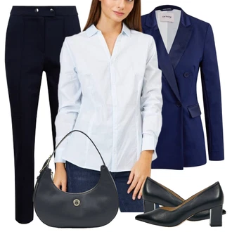 Outfit sa Bijela/Tamnoplava/Svjetloplava/Plava Obuća Pumpa na Niskoj Peti/Pumpica S Visokim Prednjim Dijelom/Elegantna Cipela/Udobna pumpa/Vintage Pumpa/kožena cipela/Poslovna Obuća Caprice "Poslovni outfiti"