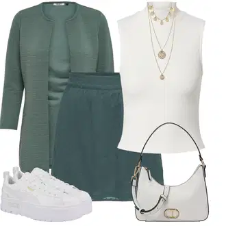 Outfit s Tyrkysový/Zelená/Khaki Pletenina veľkej veľkosti/Tunika/Kabát/Kalhoty Veľké Veľkosti Only "Stylový vzhled"