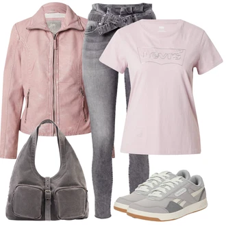 S volánkem Outfit s Šedá/Tmavě šedá/Světle šedá Push up Džín/High Waist Džínové Kalhoty/Kožené Boty/Kožená Pánská Bund/Kotníková Bota/Dámské Džíny s Délkou 7/8/Zimní bunda/Termální Džíny/Kožená bunda/Zkrácené Džíny/Motorkářské Džíny/Capri Džíny Only "Outfity na volný čas"