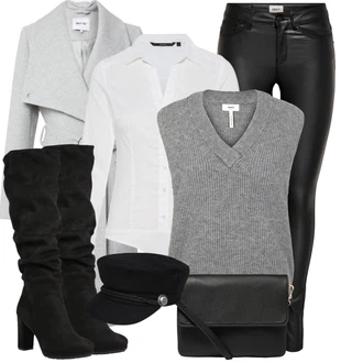 Outfity pro baculky s Černá Kozačka Na Podpatku/Dlouhá Kozačka/Kozačka nad Kolena/Bota se širokým nohavici/Špičatá Kozačka/Kozačka po Kolena About You "Zimní outfit pro volný čas"