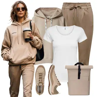 Outfit s Béžová/Hnědá/Khaki/Šedá Mikina s kapucí Oversize mikina/Svetr S Kapucí/Originální mikina/Sportovní mikina/Unisex Mikina s kapucí/Pletená Mikina s kapucí/Vintage mikina Leger by Lena Gercke "Vzhled casual"