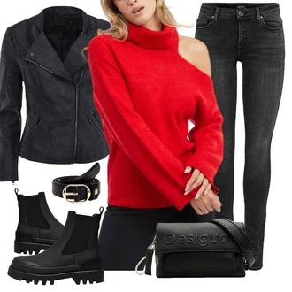 Outfit sa Crna Kožna Jakna/Gumena Gležnjača/Chelsea Gležnjača Only "Proljetni outfit"