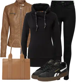 Outfit sa Crna/Tamnoplava Podstavljena Tajica/Tople Tajice/Neprozirna Tajica/Oblikovana Tajica/Sportska Tajica/Kožna Jakna/Tajice s Prorezom/Pletena Tajica/Pamučna Tajica Only "Outfit za svaki dan"
