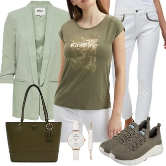 Outfit s Khaki/Hnědá/Béžová/Tmavě zelená/Zelená Zdravotní bota/Volnočasová bota/Bota Na Pěší Turistiku/Teniska Letní Tenisky/Úzká Teniska/Pohodlná Bota Skechers "Skvělý pro volný čas"