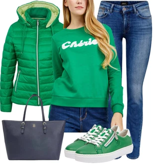 Outfity pro volný čas Zima s Zelená/Tmavě zelená/Neonové barvy Zimní Bund/Prošívaná Bunda/Bunda s Kapucí/Udržitelná bunda/Nafukovací Bund/Letní peřová bunda/Puchová Bund orsay "Skvělý vzhled pro volný čas"