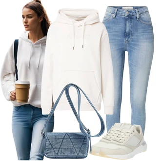Outfit sa Svjetloplava/Plava Kožna Jakna/High Waist Traperice/Muška Kožna Jakna/Čizma do Gležnja/Capri Traperice/Skraćene Traperice/Slip-on Traperice/Ženske Traperice 7/8 Dužine/Push-up Traperice/Traperice s Prorezom Calvin Klein Jeans "Outfit za proljeće"