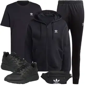 Keilabsatz Outfit mit Schwarz/Dunkelblau Schuh Chunky Sneaker/Leder Sneaker/Sneaker Low/Schmaler Sneaker/WalkingSchuh Adidas Originals "Sport Outfit"