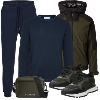 Outfit mit Dunkelblau/Blau Feinstrickpullover/Einfacher Pullover/Basic Pullover/Wollpullover/Rollkragenpullover/Kaschmir Pullover Selected "Sportlich Outfit"