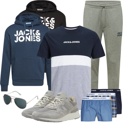 Grau/Hellblau/Dunkelblau T-Shirt & Top/T-Shirt Shirt/Casual T-Shirt/Ausgefallenes T-Shirt/Funktions T-Shirt/Kurzarm T-Shirt/Ringelshirt/T-Shirt Training Jack & Jones kombinieren