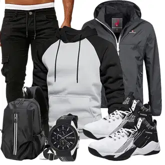 7/8-lang Outfit mit Schwarz/Khaki/Dunkelgrün Löcherne Hose/Skinny Hose/Cargo-JoggingHose Cassiecy "Sportlich Outfit"