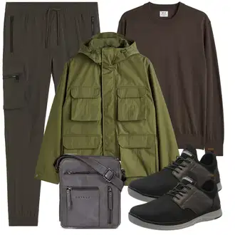 Sport Outfits 70er mit Khaki/Braun/Dunkelgrün/Dunkelbraun Default "Sportlich Outfit"Look: Oversize, Casual, Classic, Lack, Kuschel, 60er, Schlichte, Nahtlos, 40er Jahre, Rad, Unisex, 70er