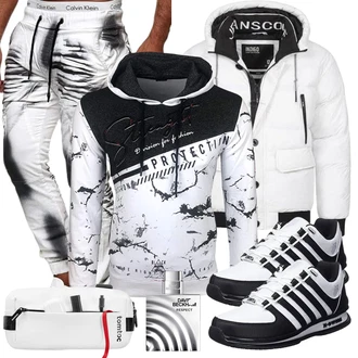 Sport Outfits Festlich mit Weiß/Creme Schneejacke/Kunstfaserjacke/Sommerdaunenjacke/Winterjacke/Daunenjacke/Puffer Jacke Indicode "Sportlich Outfit"Look: Coole, Schön, Unisex, Premium, Hip Hop, Festlich, Rap