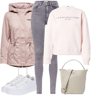 Outfity na zimu s R??ová Sportovní mikina/Fleecová Mikina/Ko?ená bunda/Svetr S Kapucí/Mikina s polovi?ním zipem/Originální mikina Tommy Hilfiger "Sportovní zimní outfit"