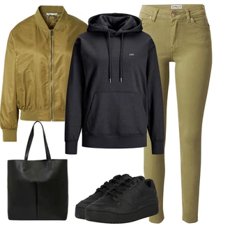 Outfit s Černá/Tmavě modrá/Tmavě šedá Svetr S Kapucí/Unisex Mikina S Kapucí/Partnerská Mikina/Originální mikina/Sportovní mikina/Oversize mikina/Pletená mikina s kapucí/Sportovní mikina/Vintage mikina jjxx "Sportovní zimní outfit"