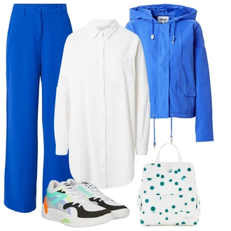 Outfity na zimu s Bílá/Šedá/Krémová Halenka & Tunika Oversize Muselínová Blůza/Halenkové Body/Oversize Halenka/Halenka se Stojatým Límcem/Dlouhá Halenka/Tunikové Tričko Kaffe "Sportovní zimní outfit"