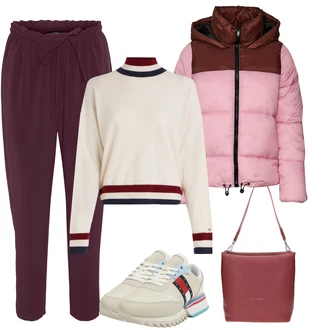 Outfit s Bílá/Khaki/Béžová/Krémová Bota Kožené tenisky/Úzká teniska/Nízká Teniska/Teniska teddy/Letní tenisky/Vintage teniska Tommy Jeans "Sportovní zimní outfit"