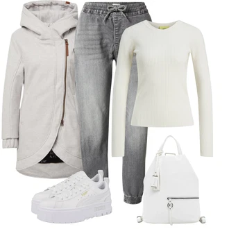 Džínovina Outfit s Šedá/Tmavě šedá/Světle šedá Boyfriend Džínové kalhoty/Zužující se Džíny/Termální Džíny/Pánské tričko/Kožená bunda/Dad Džíny/Sweat Džíny/Mom Jean/Girlfriend Džíny/Formální Košile Only "Sportovní zimní outfit"