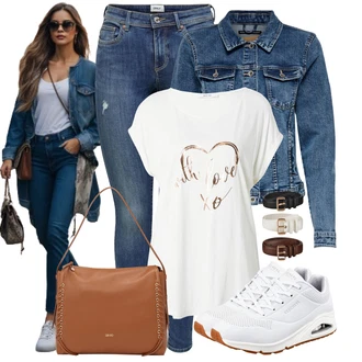 S nápisem Outfit s Fialová/Zlatý Neformální tričko/Fancy tričko/Košile Carmen/Tričko nadměrné velikosti/Top Na Party/Košile s potiskem/Košilový top/Tričko s krátkým rukávem/Tričko na spaní/Zavinovací Tričko/Tričko S nápisem About You "Volnočasový outfit na jaro"