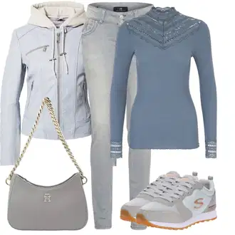 Outfity z džínu Rovná noha s Šedá/Modrá/Světle modrá/Tmavě modrá Dlouhá košile/Pletený top/Dlouhý top/Roláková Košile Rosemunde "Stylový vzhled pro volný čas"