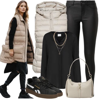 Outfit s Černá Halenka S 3/4 Rukávem/Halenkové Body/Halenka se Stojatým Límcem/Halenka s Dlouhým Rukávem/Tunikové Tričko/Dlouhá Halenka/Businessová Halenka/Slip-on Halenka/Blůza s knoflíčkem Vila "Stylový každodenní outfit"