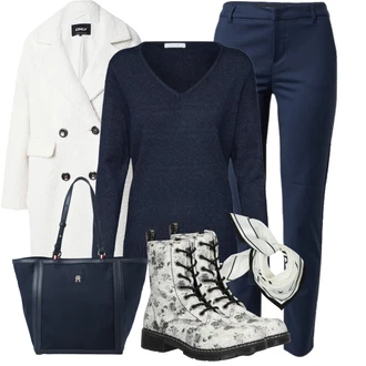 Outfit sa Siva/Crvena/Srebro/Bijela Čizmica Gležnjača na Vezanje/Borbena Čizma/Čizma s Platformom na Vezanje/Ravna Gležnjača Dockers by Gerli "Zimski outfit za slobodno vrijeme"