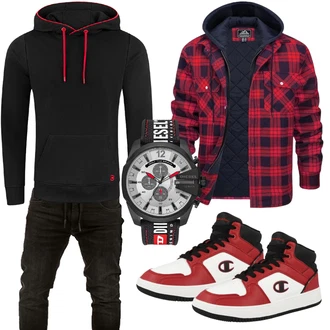 Outfit mit Rot/Braun/Dunkelrot 2-in-1 Pullover/Winterpullover/Thermo Pullover/Kapuzenpullover/Sport Hoodie/Kapuzenpullover/Hoodie/Strick Hoodie/Women's Fleece Sweatshirts/Ausgefallener Hoodie/Sweatjacke KEFITEVD "Street Style Outfit"