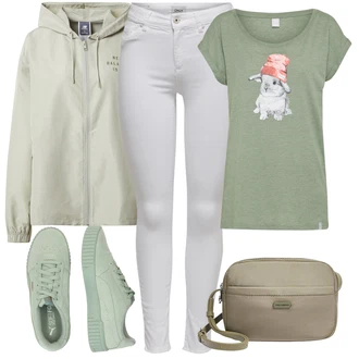 Outfit s Světle zelená/Khaki/Zelená/Tmavě zelená Větrovka/Trenérská bunda/Funkční Bunda/Bunda s Kapucí/Jarní bunda/Nylonová bunda/Krabice bunda/Udržitelná bunda New Balance "Lehký outfit"