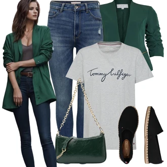 Outfit s Černá Espadrille pantofle Tommy Hilfiger "Jarní outfit"