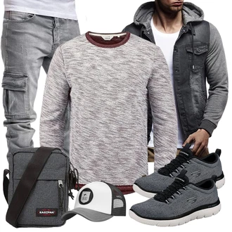 Outfit mit Dunkelrot/Bordeaux/Rot/Rosa Women's Fleece Sweatshirts/Damen Pullover/Sport Sweatshirt/Norweger Pullover/Pullover mit Stehkragen solid "Street Style Outfit"