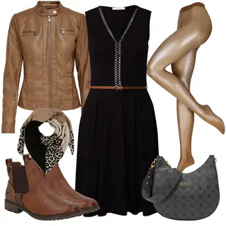Outfit s Hnědá/Béžová Chelsea Boty/Kožená bunda/Plochá Kotníková Bota/Jezdecká Bota Mustang "Cool každodenní outfit"