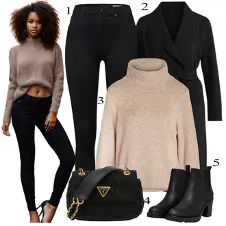 Black Outfits Off-Shoulder mit Črna/Oranžna Billfold/Torba za čez ramo/Satchel torba/Mini torbica/Torba za čez ramo Guess "Zimski outfit"