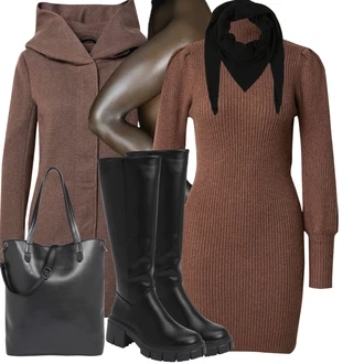 S Kapuljačom Na Skidanje Outfit sa Siva/Ljubičasta/Smeđa Kaput s Kapuljačom/Pleteni Flis Kaput/Zimski Kaput Vuneni kaput/Kaput od Vunenog Flisa/Pleteni Kaput/loden kaput Only "Zimski outfit za slobodno vrijeme"