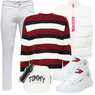 90er Outfit mit Weiß Parka Große Größe/Bluse Große Größe Alpha Industries "Street Style Outfit"Look: Uni, Western, Rap, 90er, Unisex, Hip Hop