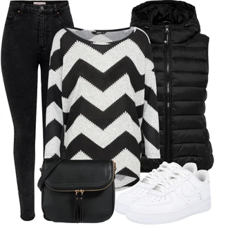 S podšívkou Outfit s Černá Kožená bunda/Motorkářské Džíny/Push up Džín/Zimní bunda/Kožené Boty/Termální Džíny/High Waist Džínové Kalhoty Only "Vzhledy pro volný čas"