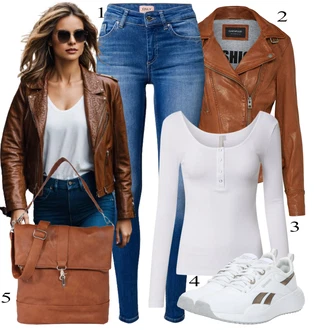 Hoja outfit mit Rjava/Temno rjava/Roza Vintage Usnjena Jakna/Jesenska jakna/Motoristična jakna/Jakna iz Umetnega Usnja/Usnjena Bomber Jakna/Usnjena Jakna/Pomladna jakna/Women's Uncategorized Oakwood "Obleka za prosti čas"Look: Jahanje, Hoja