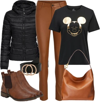 Styl, Western Outfit s Hnědá/Béžová Chelsea Boty/Kožená bunda/Plochá Kotníková Bota/Jezdecká Bota Mustang "Cool každodenní outfit"Look: Venkovský styl, Kovbojka, Western