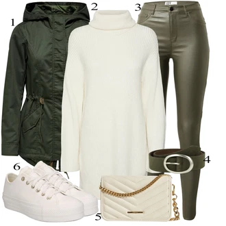 Outfits for chubby Kul mit Bela/Krem/Khaki Superge Nizka/Platnena superga Converse "Zimski outfit"Look: Klasična, Kul, Skater