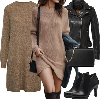 Outfit s Černá/Bílá Kožená kotníková bota/Kotníková Bota s Podšívkou/Bota na platformě/Kožená bunda/Kotníková Bota Na Podpatku/Kozačka Na Podpatku Tamaris "Vzhled casual"