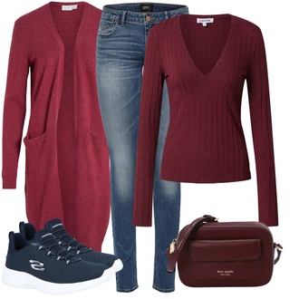 Outfit s Červená/Tmavě červená/Růžová/Vínová Pletenina veľkej veľkosti/Šaty Móda Pro Plnoštíhlou/Tunika Vila "Stylový vzhled pro volný čas"