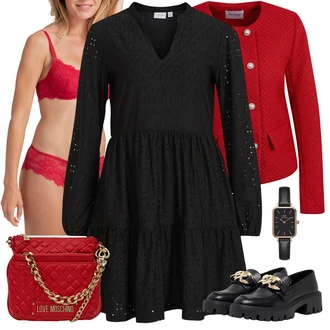 Outfit s Červená/Růžová Krajkový Set spodního prádla/Měkká podprsenka/Podprsenka s kosticemi/Sada kalhotek podprsenky/Bralette/Podprsenka Bez Kostic/Zmenšující Podprsenek/Podprsenka Balconette/Sada Kalhotek s Drátěnou Podprsenkou Dorina "Stylový look na jaro"