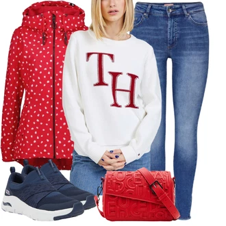 Outfit s Červená Funkční Bunda/Větrovka/Bunda na přetažení přes hlavu/Plachtařská bunda/Nepromokavé Bund/Letní Bund/Otočná Bunda/Jarní bunda/Bunda Do Postele Alife and Kickin "Stylový look na jaro"