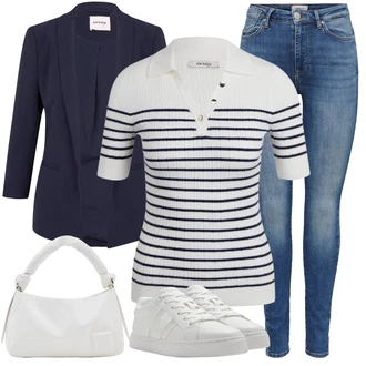 Trendový Outfit s Bílá/Krémová Úzká Teniska/Nízká Teniska/Kožené Tenisky Aldo "Stylový look na jaro"Look: Trendový, Unisex, Babydoll, Metal, Sportovní, Moderní, Ležérní