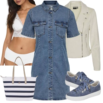 Outfit s Modrá/Pastelové barvy Džínové Šaty JdY "Stylový look na jaro"