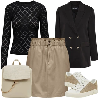 Krátká Outfit s Khaki/Hnědá/Béžová Kožená MiniSukně/Kožená Sukně/70tá Léta MiniSukně/Sukně z umělé kůže/Krátká Sukně Only "Stylový look na jaro"