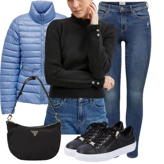 Outfity z džínu Zima s Světle modrá/Modrá Nafukovací Bund/Letní peřová bunda/Udržitelná bunda/Krabice bunda/Prošívaná Bunda/Otočná Bunda/Péřová Bunda/Puchová Bund Only "Stylový outfit na jaro"