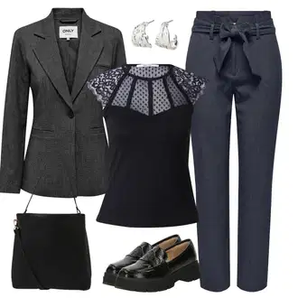 Premium Outfit sa Siva/Tamnoplava/Plava Hlače Uske Hlača/Lanene Hlače/Hlače od muslina/Poslovna Hlača/Boyfriend Hlače/Hlača od Odijela/Ravna Hlača/Paperbag Hlača Only "Odjevna kombinacija za proljeće"Look: Old Money, Elegantan, Pametno ležerno, cool, Ured, Vanjski, Premium