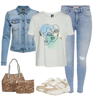 Trendový Outfit s Béžová Teniska na platformě/Chunky Tenisky/Teniska teddy Only "Stylový outfit na jaro"Look: Estetika, Sportovní, Trendový