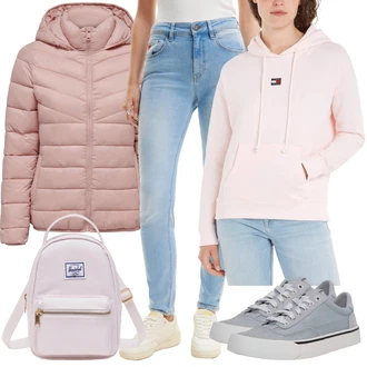 Outfit s Světle modrá Slim Fit Džíny/Navlékací džíny/Push up Džín/Kožená bunda/High Waist Džínové Kalhoty/Kožené Boty/Kotníková Bota Desigual "Stylový vzhled pro volný čas"